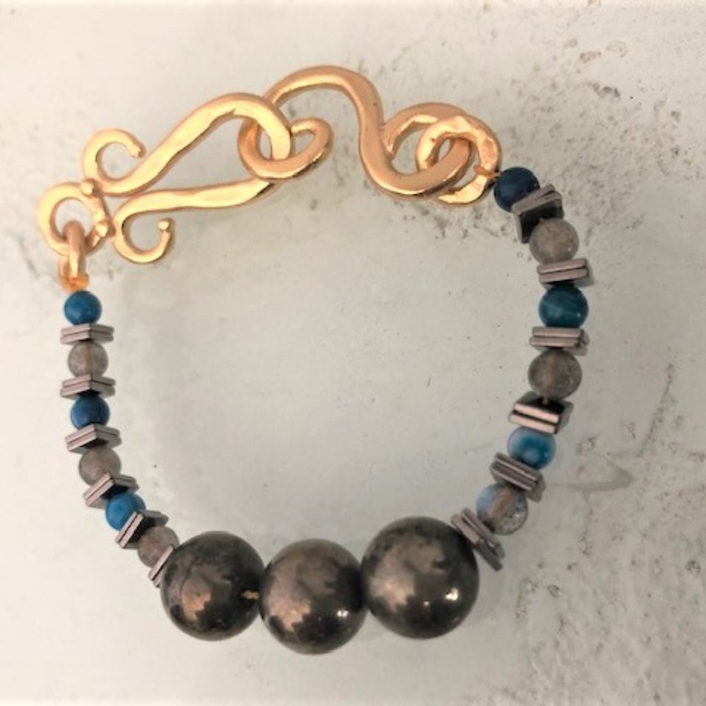 Stephanie Kantis artisan Modernist Gold Blue Agate Mosaic Bracelet